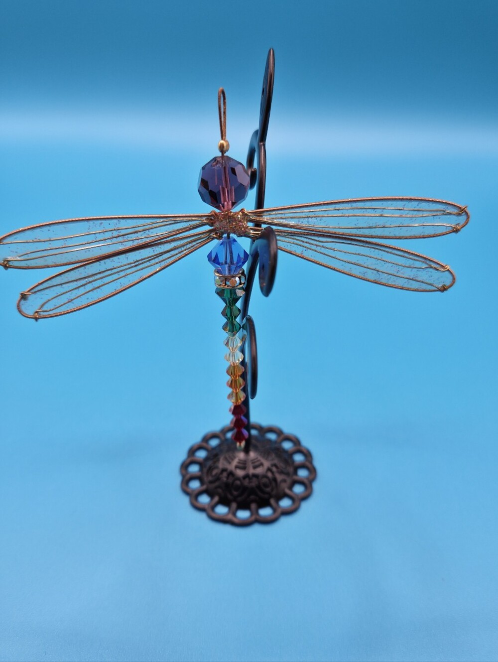 7 Chakra Swarovski Crystal Dragonfly Pendant Rainbow Suncatcher Gold Tone 3.5" - Picture 7 of 16